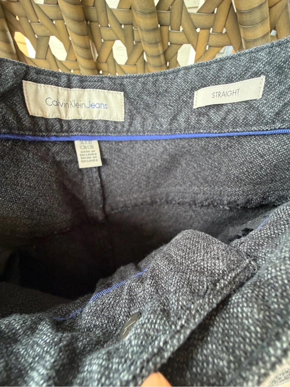 Calvin Klein Jeans Men’s Dark Grey Textured Straight Leg Pants 36x30